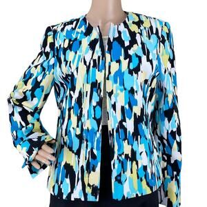 Evan-Picone Multicolored Open Front Padded Shoulder Collarless Blazer Jacket 10